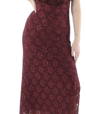 Connected Sequined Lace Overlay Gown Bordeaux 4