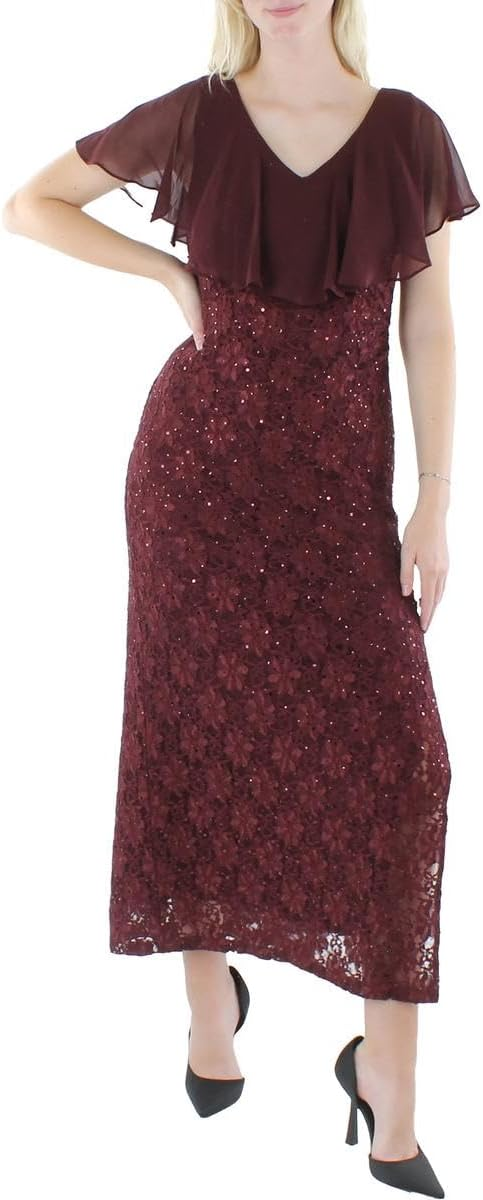 Connected Sequined Lace Overlay Gown Bordeaux 4