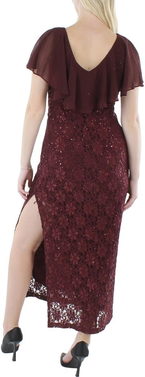 Connected Sequined Lace Overlay Gown Bordeaux 4