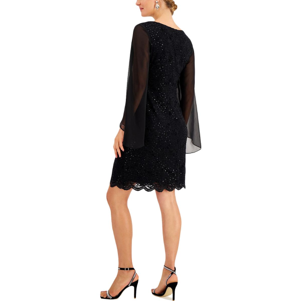 Connected Jacquard Cape Sleeve Dress Dark Mallard 4