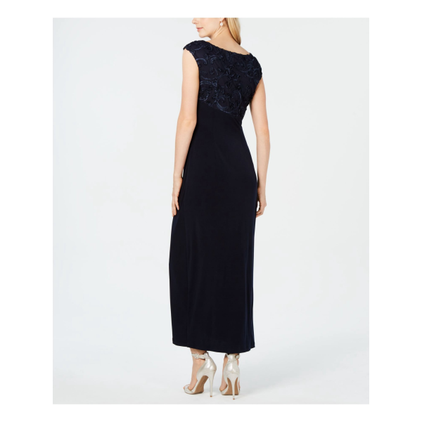 Connected Soutache Faux-Wrap Gown Navy 4