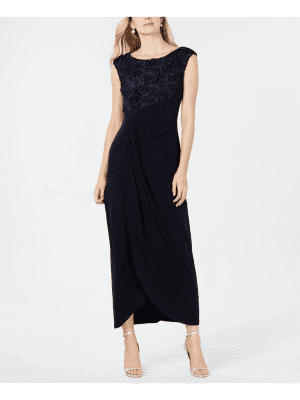 Connected Soutache Faux-Wrap Gown Navy 4