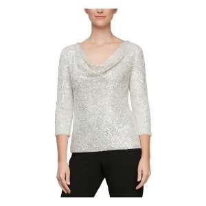 Alex Evenings Petite Sequined Cowlneck 34-S Ivory Silver PM