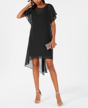 Adrianna Papell Chiffon-Overlay A-line Dress Black L