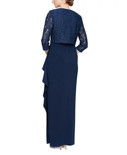 Alex Evenings Embellished Gown and Jacket Navy 18