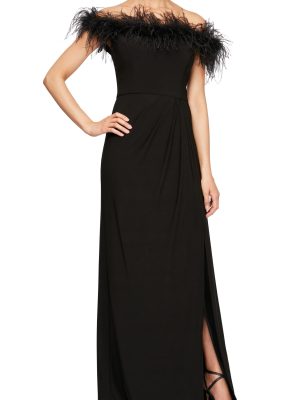 Alex Evenings Faux-Feather Off-The-Shoulder Black 6