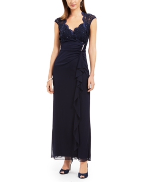 Connected Lace Column Gown Navy 6