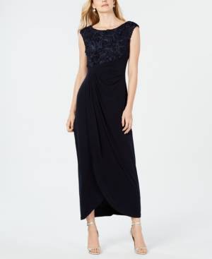 Connected Soutache Faux-Wrap Gown Navy 4