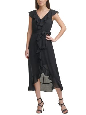 DKNY Sleeveless Ruffled Midi Dress Black 6