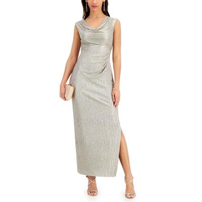 Connected Textured Metallic Gown Stone Gray 4