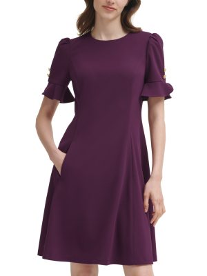 DKNY Flounce Fit Flare Dress Wine 8