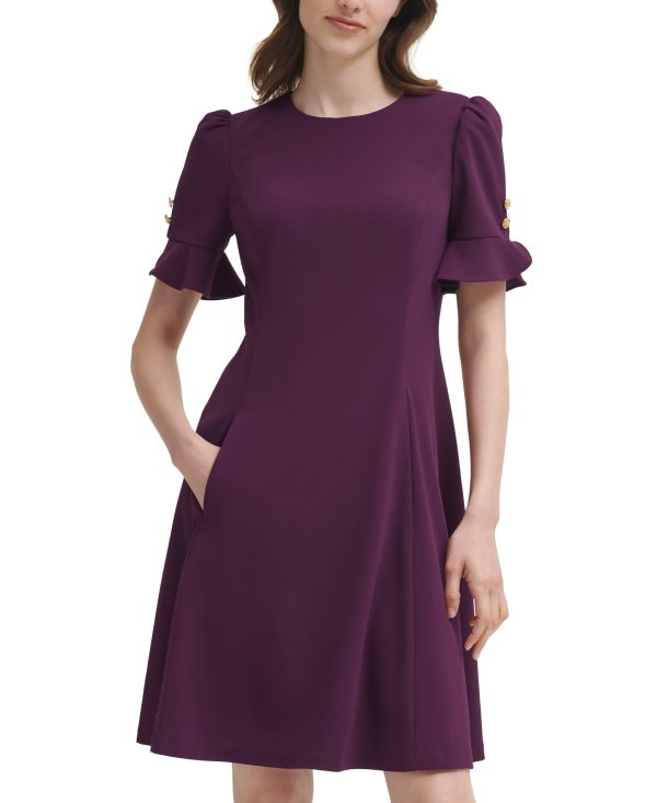 DKNY Flounce Fit Flare Dress Wine 8