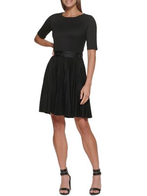 DKNY Pleated Fit Flare Dress Black 6