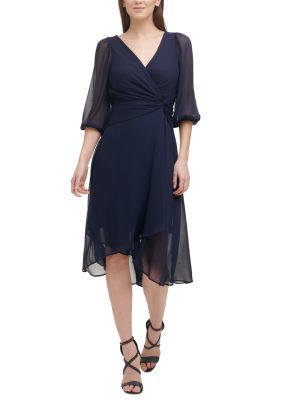 DKNY Twisted-Waist Chiffon Dress Midnight 6