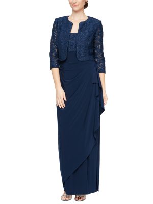 Alex Evenings Petite 2-Pc. Lace Bolero Gow Navy 8P