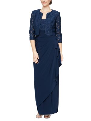 Alex Evenings Embellished Gown and Jacket Navy 18