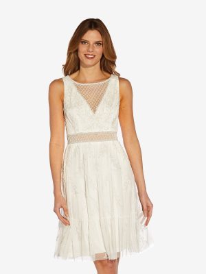 Adrianna Papell Beaded Illusion Dress Ivory 12