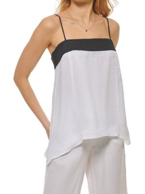 DKNY Womens Linen Asymmetrical Cam White Black Combo L