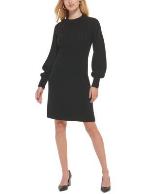 Calvin Klein Petite Ribbed Puff-Sleeve High Black PL