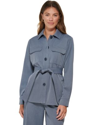 DKNY Womens Long-Sleeve Tie-Waist Med Indigo 8