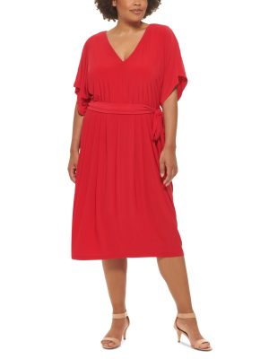 Tommy Hilfiger Plus Size V-Neck Fit Flare J Scarlet 16W