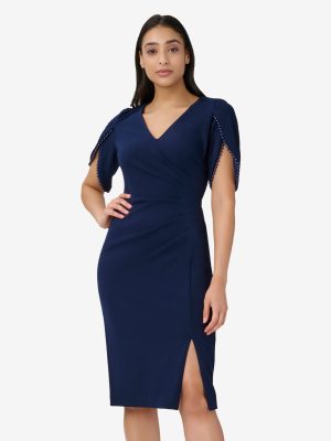 Adrianna Papell Pearl-Trim Cocktail Dress Navy Satin 4