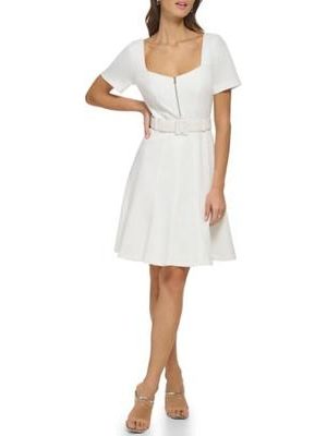 DKNY Womens Sweetheart-Neck Belted Ivory 8