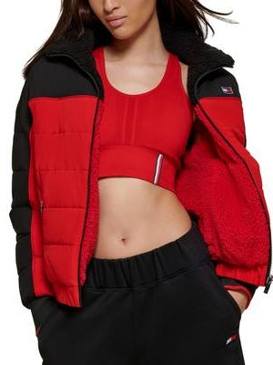 Tommy Hilfiger Womens Reversible Sherpa Jack RedBlack XS