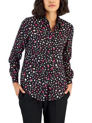 Anne Klein Womens Printed Button-Front B Anne Black Multi XL