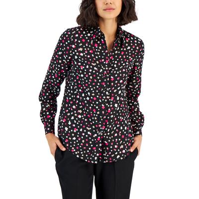 Anne Klein Womens Printed Button-Front B Anne Black Multi XL