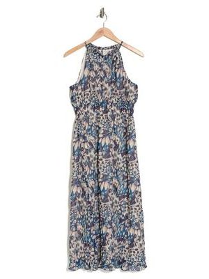 Anne Klein Womens Printed High-Neck Plea Tropical Blue 8