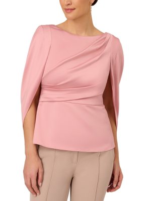 Adrianna Papell Womens Boat-Neck Draped Satin Pale Azalea 4