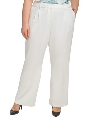 Calvin Klein Plus Size Mid-Rise Wide-Leg Pa White 16W