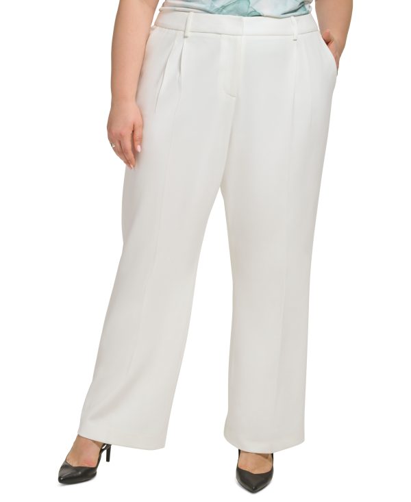 Calvin Klein Plus Size Mid-Rise Wide-Leg Pa White 16W