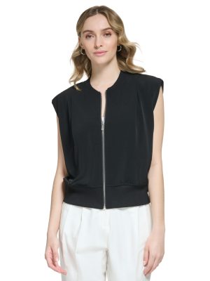 Calvin Klein Ribbed Sleeveless Zip-Up Jacke Black M