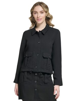 Calvin Klein Cropped Patch Pocket Button Do Black M