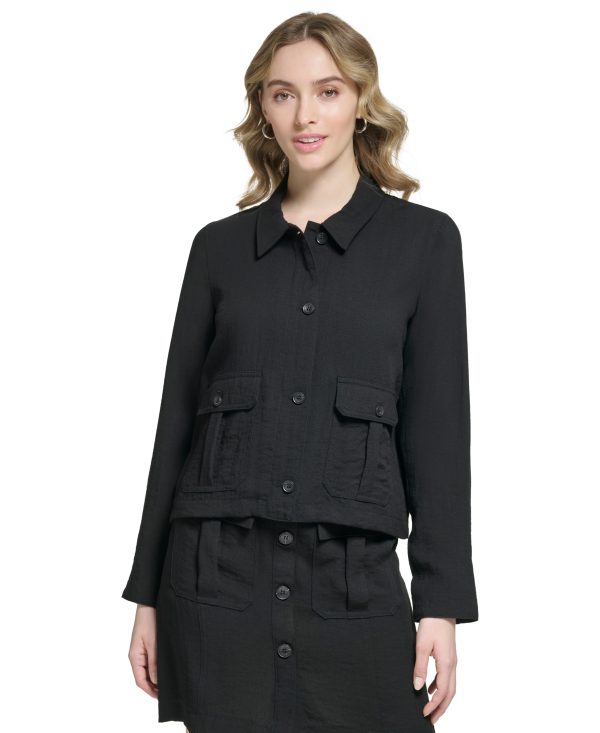 Calvin Klein Cropped Patch Pocket Button Do Black M