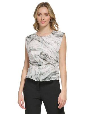 Calvin Klein Womens Printed Sleeveless Twi BlackWhite Marble S