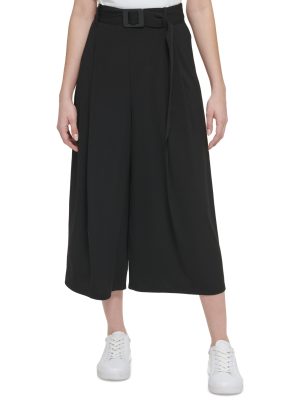 Calvin Klein Womens Belted Wide-Leg Croppe Black M