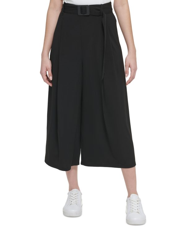 Calvin Klein Womens Belted Wide-Leg Croppe Black M