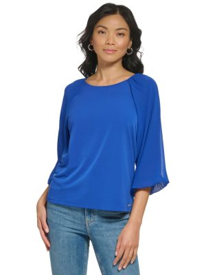 Calvin Klein 34 Chiffon Sleeve Blouse Klein Blue L