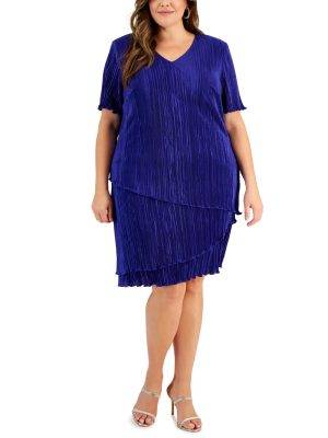 Connected Plus Size V-Neck Short-Sleeve Deep Cobalt 20W