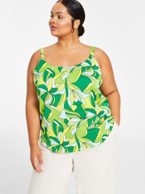 Bar III Plus Size Scoop-Neck Camisole Green Chili 3X