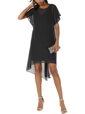 Adrianna Papell Chiffon-Overlay A-line Dress Black L