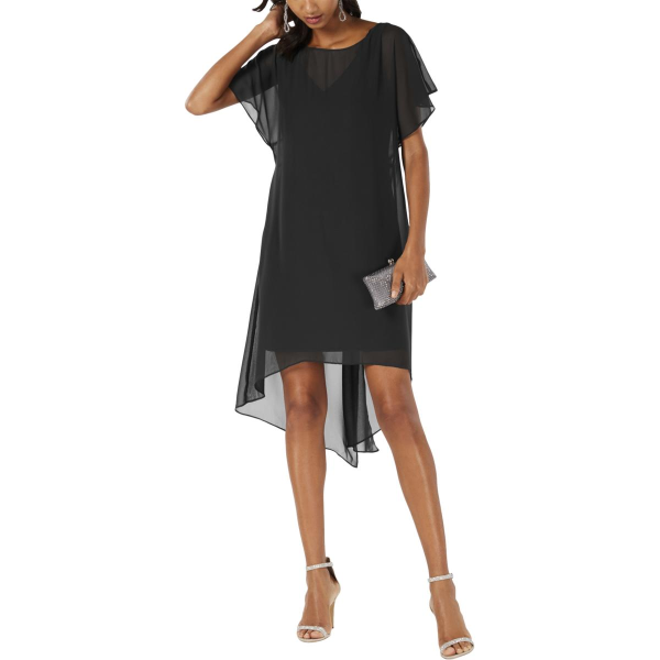 Adrianna Papell Chiffon-Overlay A-line Dress Black L