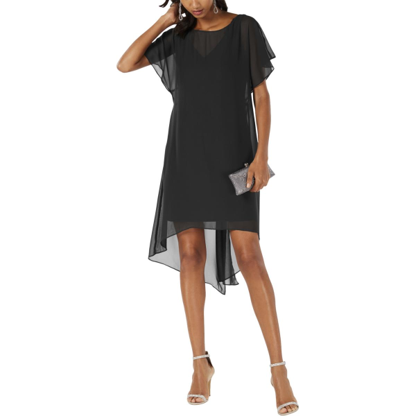 Adrianna Papell Chiffon-Overlay A-line Dress Black M