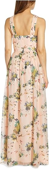 Adrianna Papell Floral-Print Twist Halter Gown Champagne 16