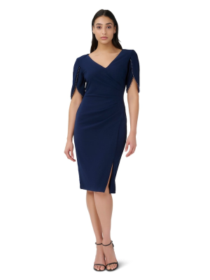 Adrianna Papell Pearl-Trim Cocktail Dress Navy Satin 4