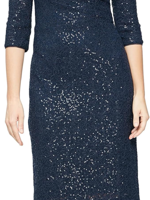 Alex Evenings Asymmetric Embellished Lace Sh Navy 14