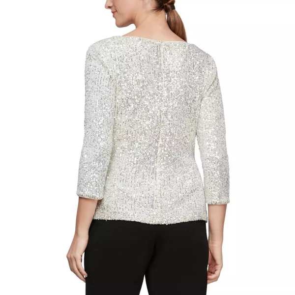 Alex Evenings Petite Sequined Cowlneck 34-S Ivory Silver PM